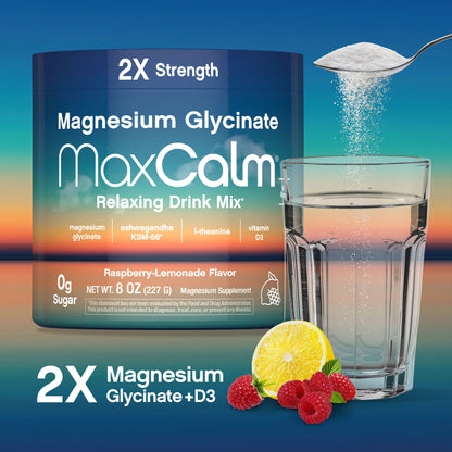 MaxCalm Bebida Relajante en Polvo | Frambuesa-Limón | Magnesio, Ashwagandha y L-Teanina | 8 oz