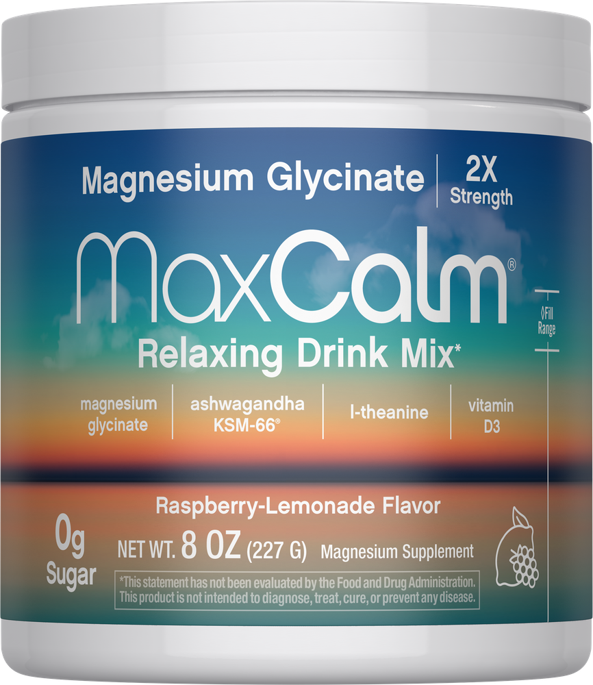 MaxCalm Bebida Relajante en Polvo | Frambuesa-Limón | Magnesio, Ashwagandha y L-Teanina | 8 oz