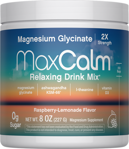 MaxCalm Bebida Relajante en Polvo | Frambuesa-Limón | Magnesio, Ashwagandha y L-Teanina | 8 oz