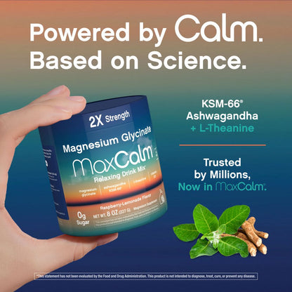 MaxCalm Bebida Relajante en Polvo | Frambuesa-Limón | Magnesio, Ashwagandha y L-Teanina | 8 oz