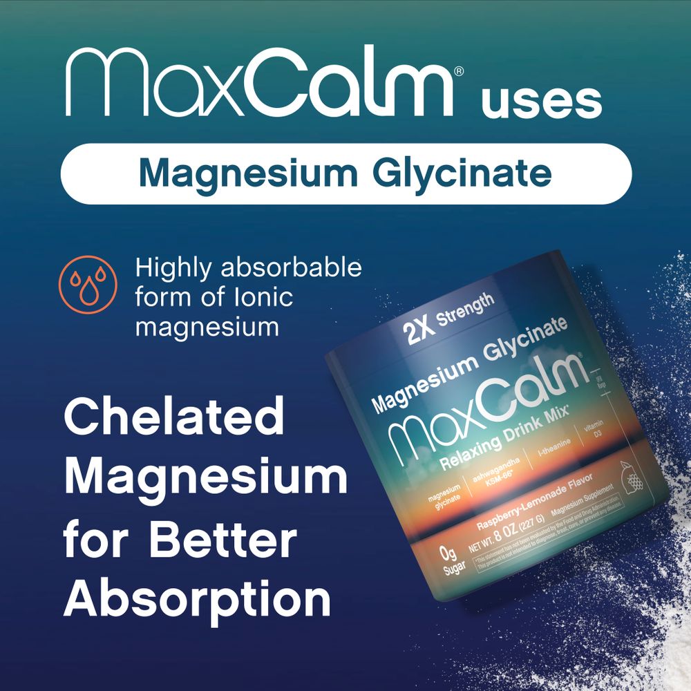MaxCalm Bebida Relajante en Polvo | Frambuesa-Limón | Magnesio, Ashwagandha y L-Teanina | 8 oz
